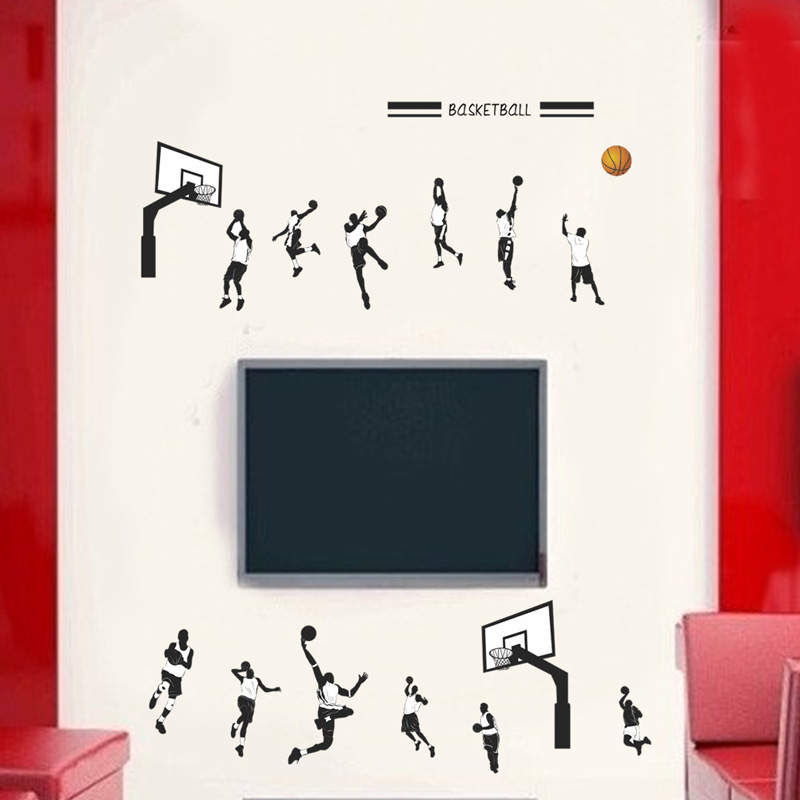 Basketbal Slam Dunk Muursticker - Aquarel Silhouet Sport Decal Voor Jongenskamer En Gym
