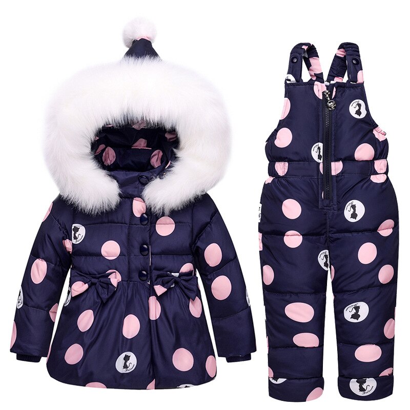 Baby Clothes Girls Down Coat Suit Children Warm Toddler Snowsuit Outerwear + Romper Clothing Set Russian Children Winter Overall: Navy / 24M