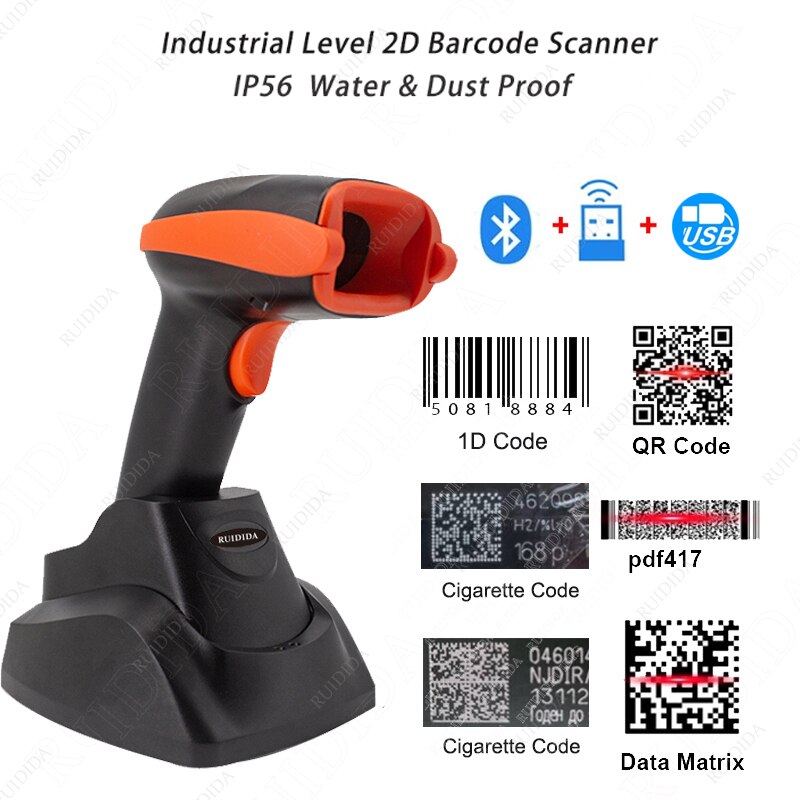 Bluetooth Barcode Scanner 2D Drahtlose Bar code Scanner 2d QR Code Reader Verdrahtete Handheld Reader PDF417 für IOS Android Telefon PC