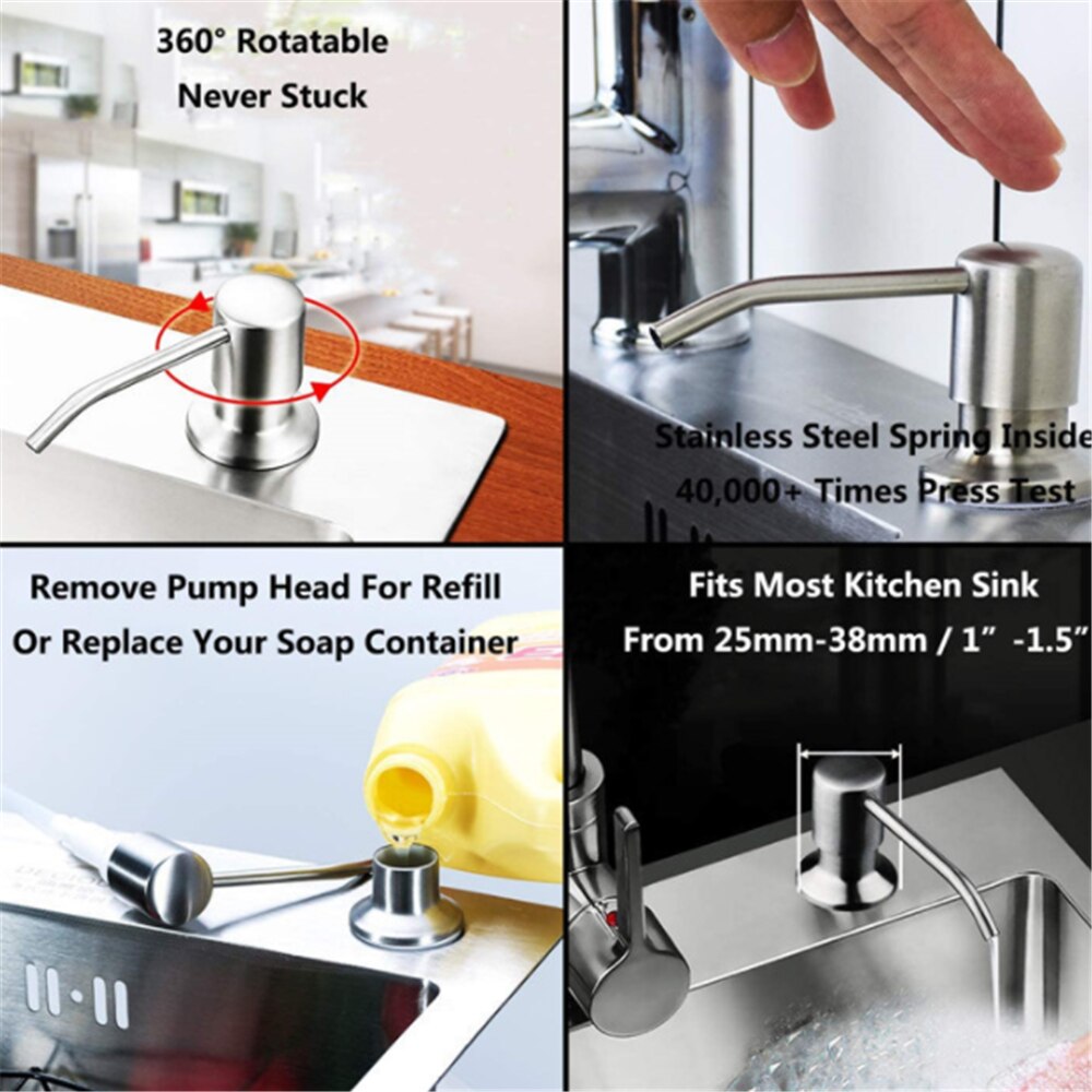 Stainless Steel Sink Liquid Soap Dispenser Pump Head Extension Silicone Tube For Bathroom Shampoo Kitchen Detergent Dispenser