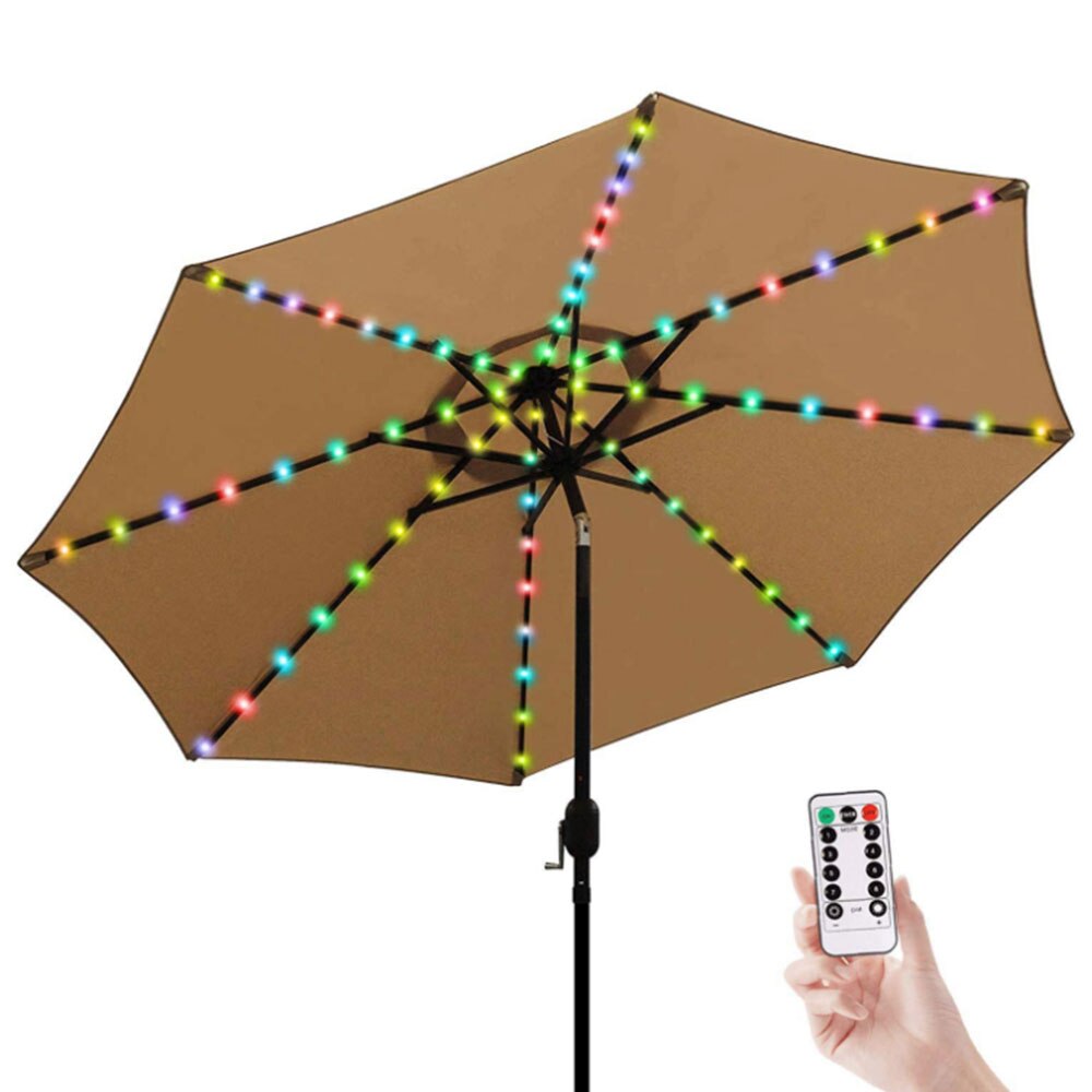 Parasol de plage tente lumière 104LED AAA alimenté guirlande LED fil de cuivre LED chaîne lumière extérieure suspendue parapluie jardin Patio lampe lumières: B