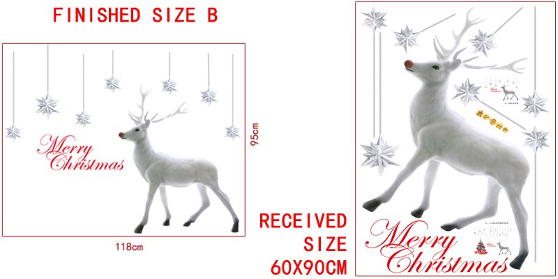Store glædelige jul wallstickers vinduesglas udstillingsvindue hvidt træ hjorte hængende kunst mærkater juledekoration butiksindretning: Julelg