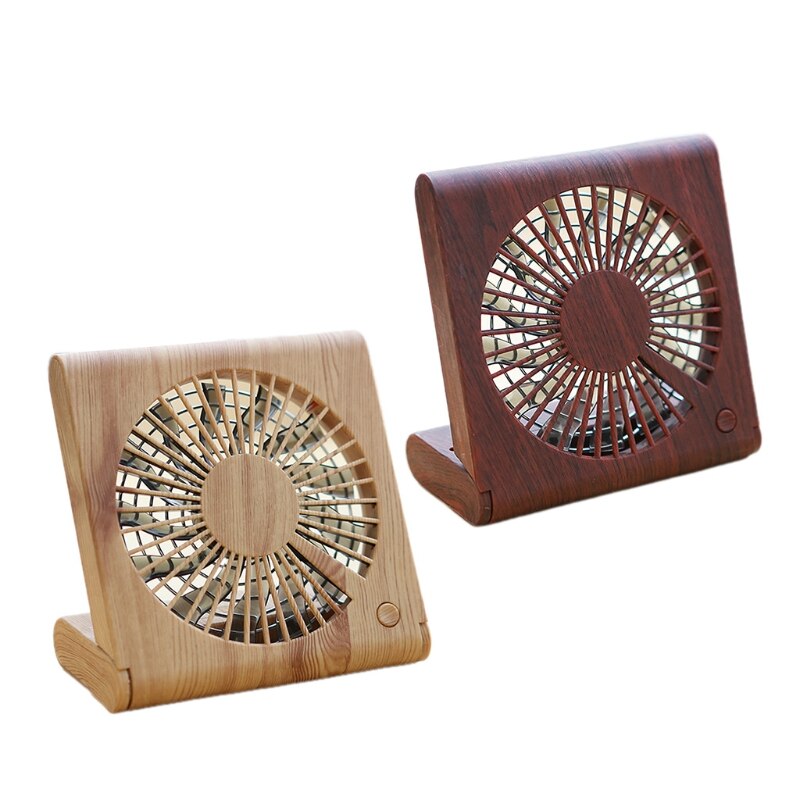 Small Fan Desktop Student Standing Air Cooler Wood Grain Mini Notebook Folding Fan USB Charging