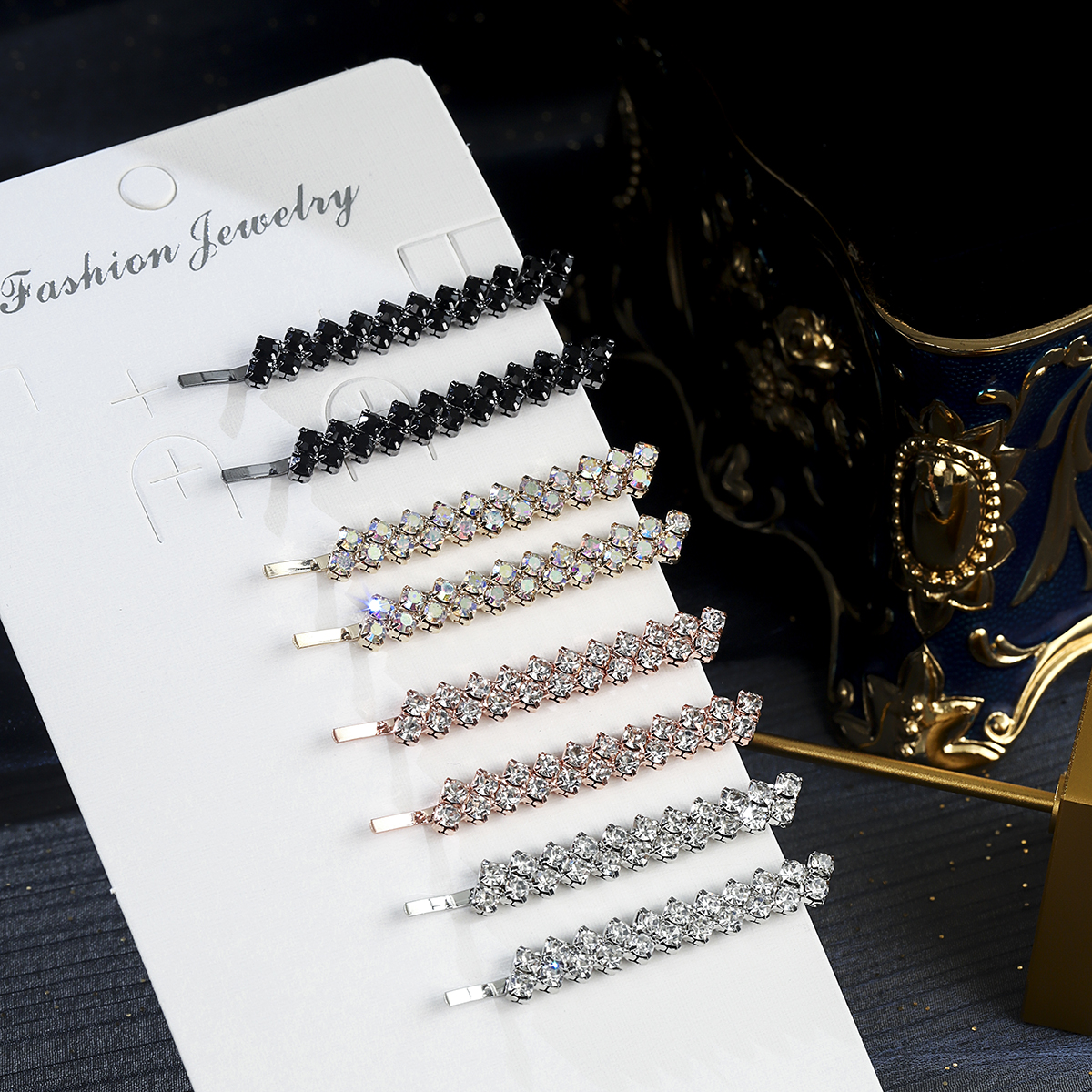 Pinzas para el pelo clásicas con diamantes de imitación para mujer, 10 piezas, horquillas simples, pasadores, de vacaciones: Multicolor