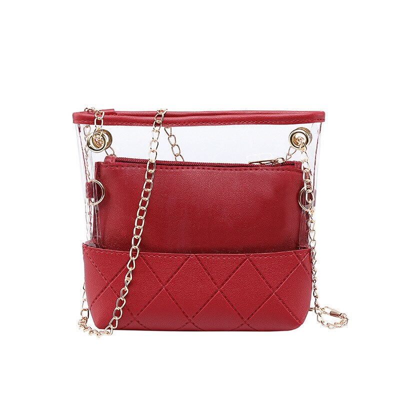 Transparent PVC Crossbody Bags for Women Female Casual PU Shoulder Handbags: Red