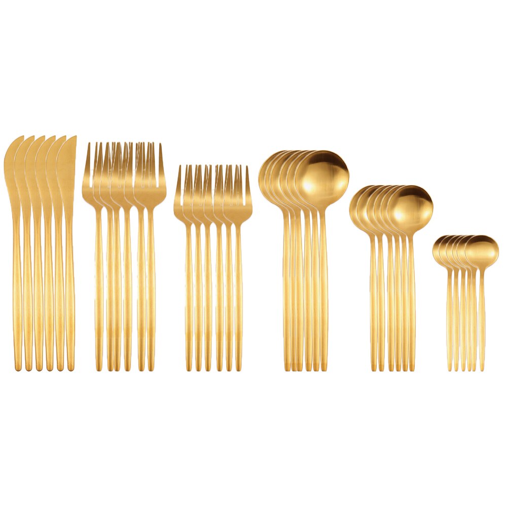 36 pièces or mat couverts ensemble de couverts en acier inoxydable vaisselle Dessert fourchette thé cuillère couteau argenterie cuisine vaisselle: Gold
