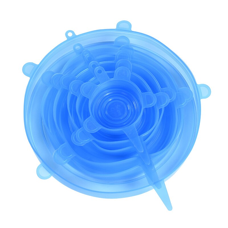 6/12 stuks siliconen rekdeksels universele voedsel siliconen wikkel kom pot deksel siliconen deksel pan koken keuken accessoires voedsel deksel: Blauw -6 stuks