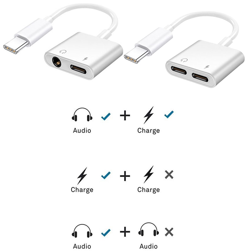 Type C Adapter 2 In 1 Splitter For Huawei Mate40 Mate30 Mate20 P40 P30 P20 Pro Nova 8 7 6 Connector USBC To 3 5mm Jack Converter