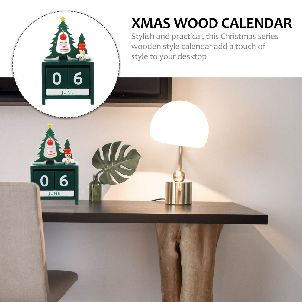 1pc Tabletop Calendar Manual Calendar Wood Xmas Calendar