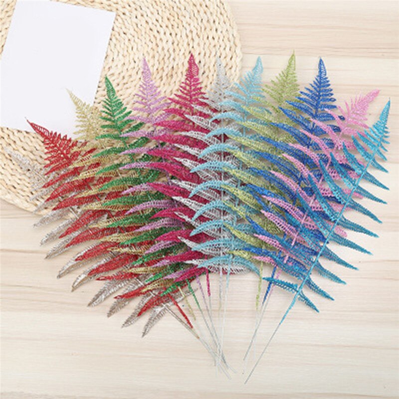 5pcs Set Christmas Artificial Leaves Glitter Hollow Fern Leaf DIY Christmas Tree Decoration Wedding Party Ornaments