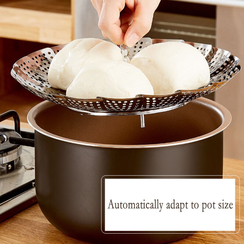 1PC Folding Steamer Basket Stainless Steel Extendable Vegetable Food Mesh Steamer Rack Home Kitchen Cooking Baking Cookware Tool