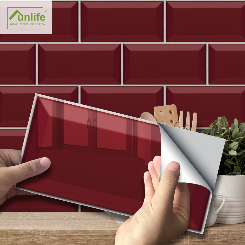 Funlife®20X10cm Ruby Red Muursticker Zelfklevende Milieuvriendelijke Pvc Tegel Stickers Voor Badkamer Keuken Backsplash Home Muur