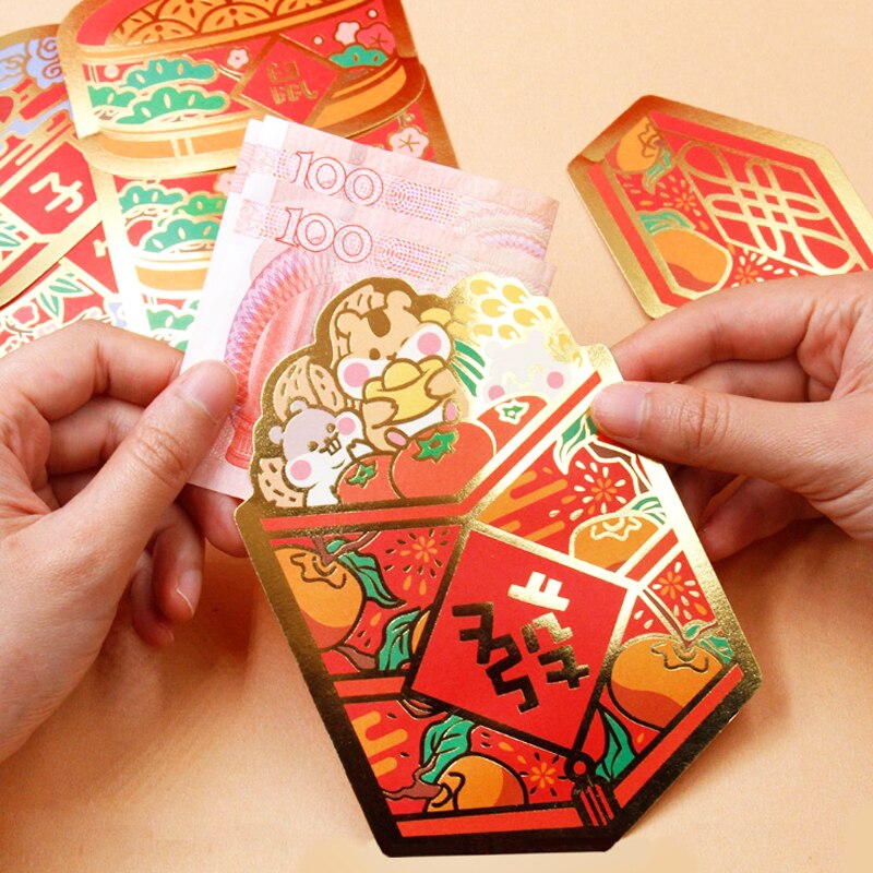 1 Pack 3 Pcs China Bamboo Dumplings steamer Cartoon Animal Red Envelope Rat Year Red Packet