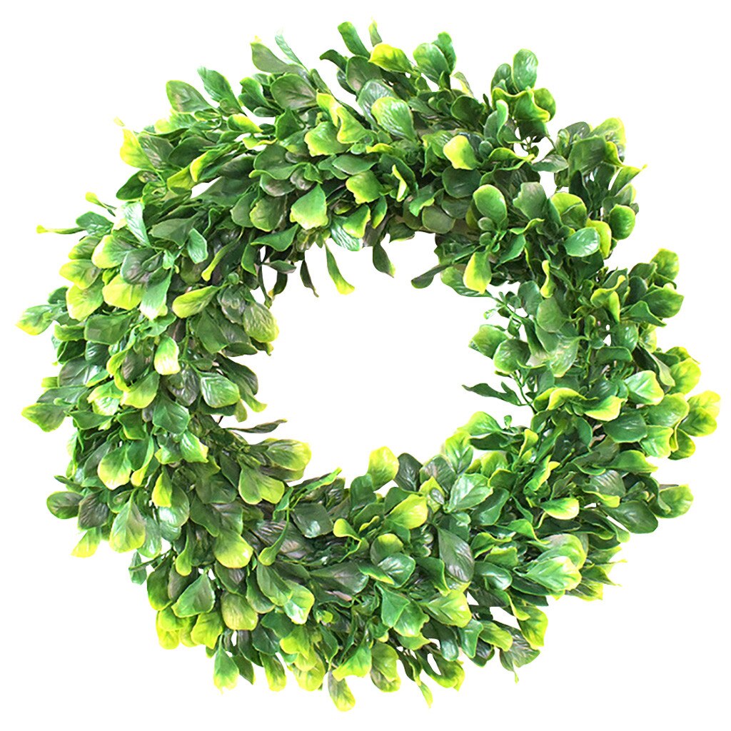 Artificial Green Eucalyptus Wreath,15 Inches Greenery Wreath With Clusters Of White Flowers Mini Spring/summer Wreath For Front: E
