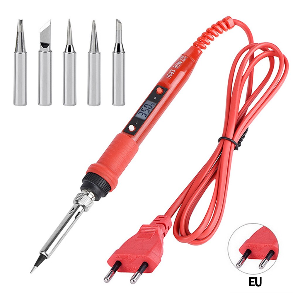 110V 220V 80W LCD Soldering iron kit adjustable temperature solder welding tools Ceramic heater soldering tips 15kind copper tip: Purple