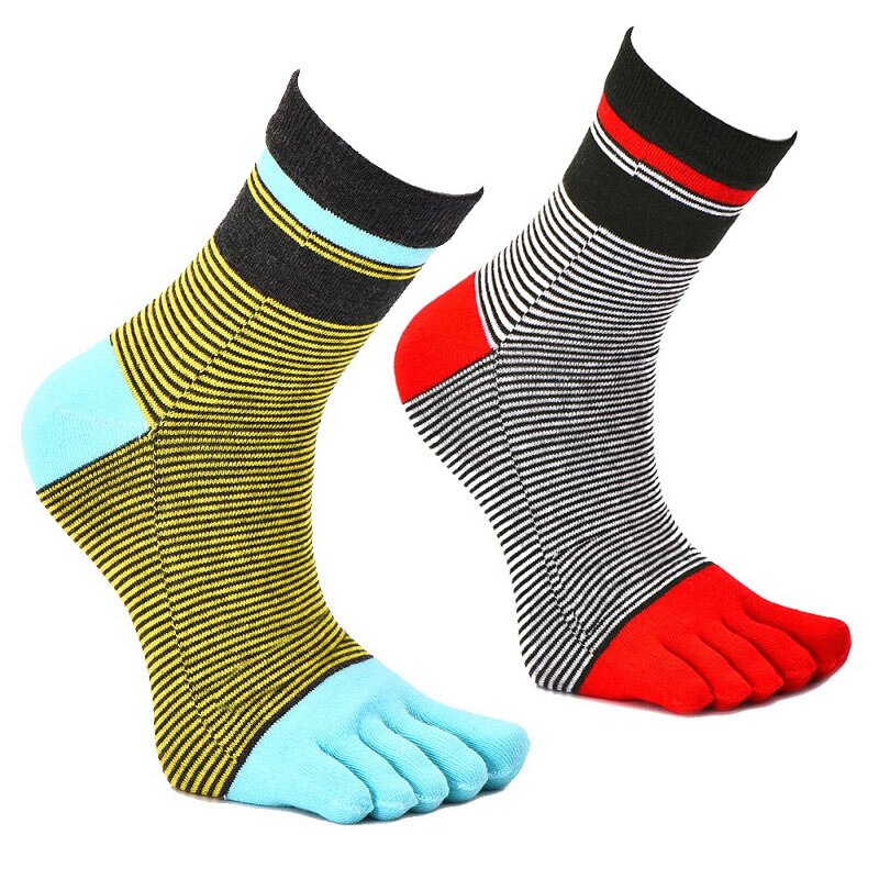 2 Pairs/Lot Stripes Cotton Men's Feet Toe Socks Boys Anti-friction Sports Breathable Five Toe Socks Anti-friction: Mixed 6