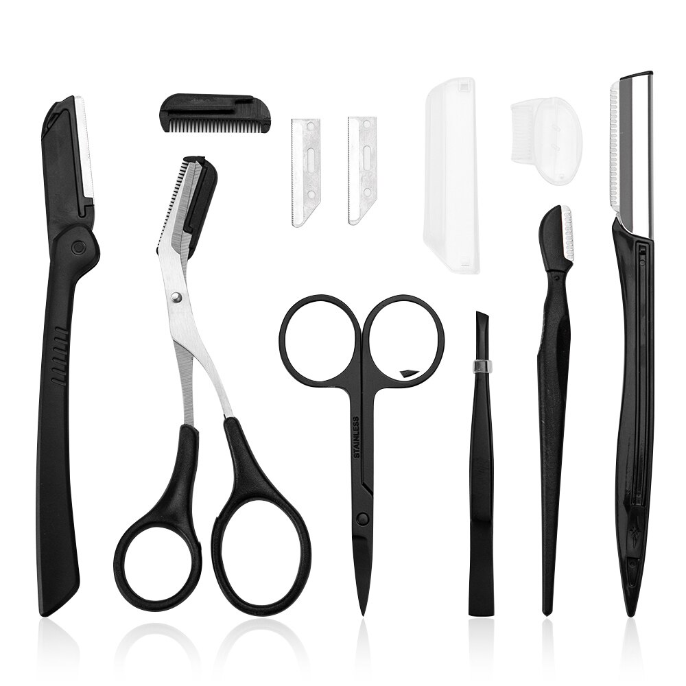 9 PIÈCES Rasoir De Sourcils Sourcil Rasoir Kit Sourcil Ciseaux Peigne À Sourcils Rasoir Pour Le visage Rasoir Cils Brosse À Cils: 1set