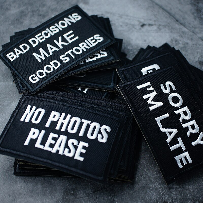 Black And White Text DIY Cloth Iron On Embroidered Badges Patches For Clothes Stickers Humorous Sentence