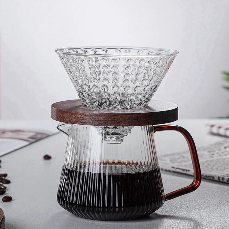 Pour Over Coffee Server Vertical Stripes Glass Coffee Pot Heat Resistant V60 Drip Coffee Share Pot Barista Kettle