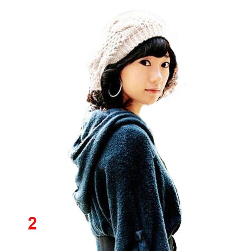 Womens Berets Hats Lady Beret Hat Braided Baggy Beanie Crochet Hat Ski Knitted Cap: Ivory