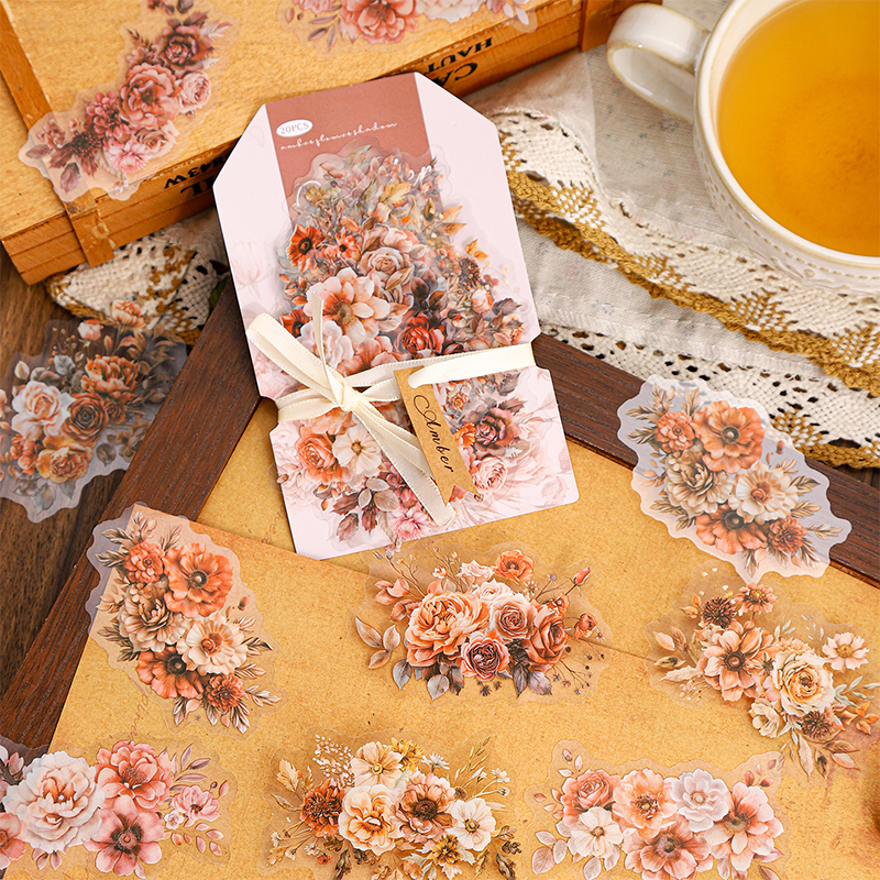 20pcs/pack PET Plants Flowers Stickers DIY Scrapbooking Planner Collage Diary Supplies Aesthetics Sticker Stationery