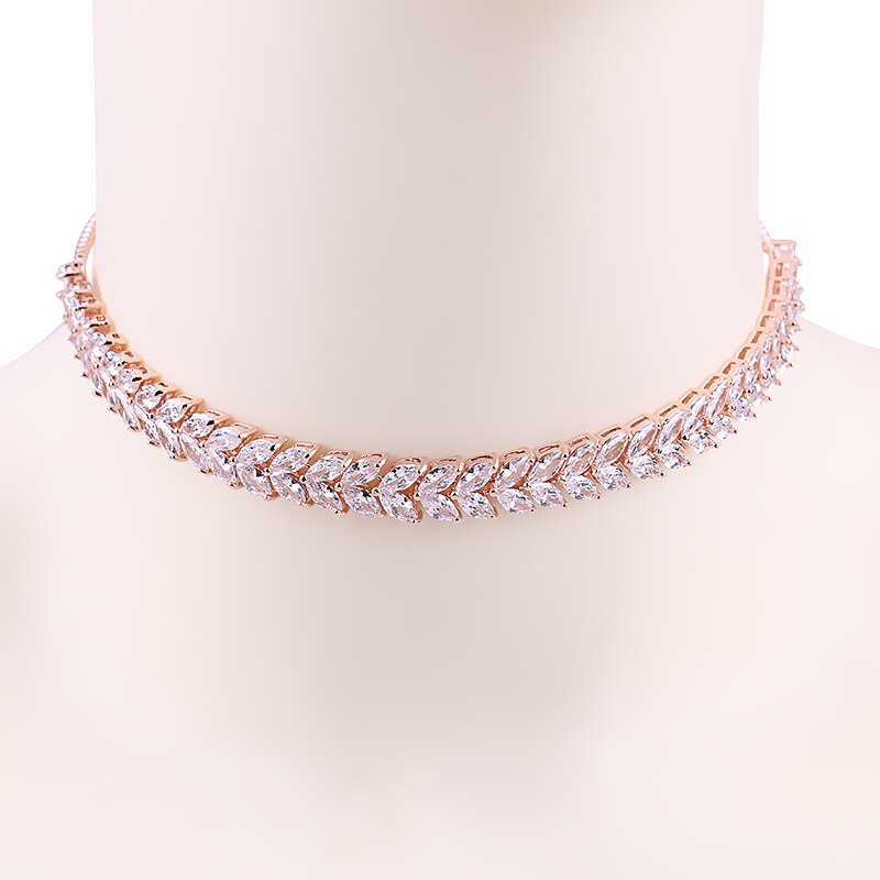 MIEG Marquesa Leaf Zirconia cúbica CZ, Gargantilla DE TENIS brillante, collares para mujer, joyería: rose gold 013