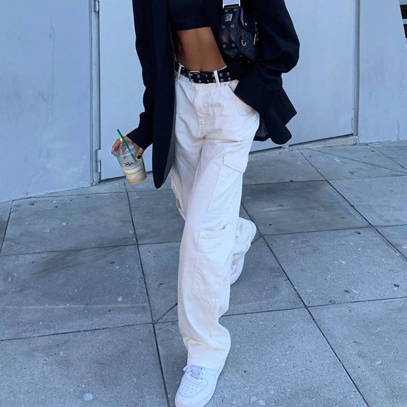Casual oversize joggingbukser til kvinder basic cool joggers kvinder jeans streetwear bukser med brede ben bukser stor lomme sød og psyko