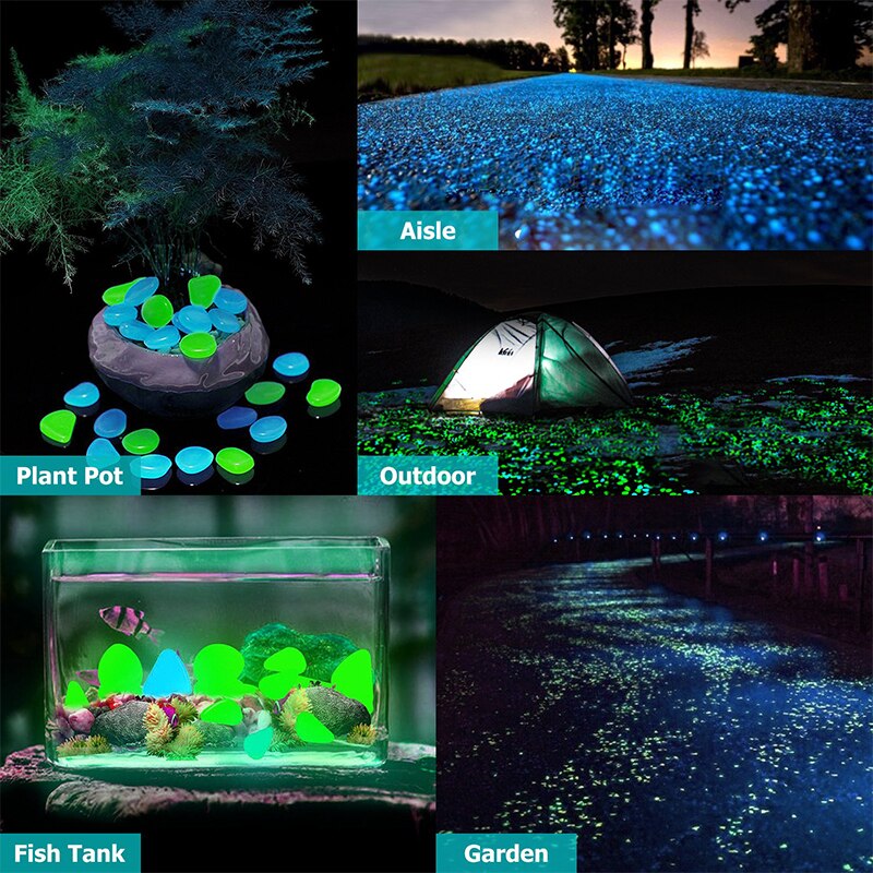 100PCS Glow in The Dark Stones Garden Pebbles Rocks Indoor Outdoor Decor Luminous Stone For Walkways Driveway Yard Fish Tank