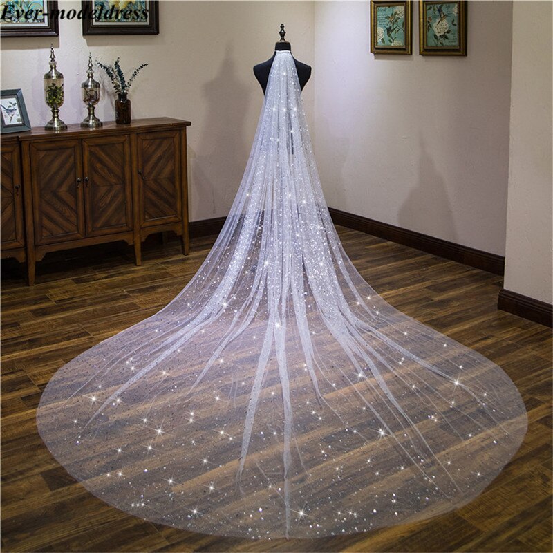 Voiles de mariée longs brillants, une couche de paillettes scintillantes, bon marché, accessoires pour Mariage,