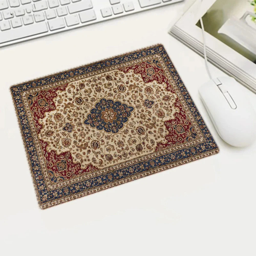 Mini Persian Woven Rug Mat Mousepad Retro Style Carpet Pattern Cup Laptop PC Mouse Pad With Fring Home Office Table Anti-slip: XS / BEAN PASTE