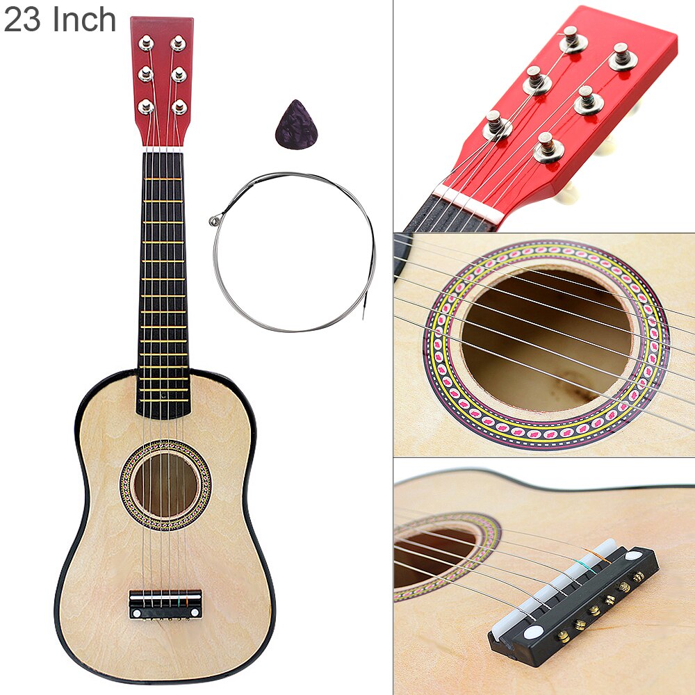 23 Inch Professionele Draagbare Basswood Akoestische Gitaar Hout Kleur 6 String Muziekinstrument Met Gitaar Pick En String