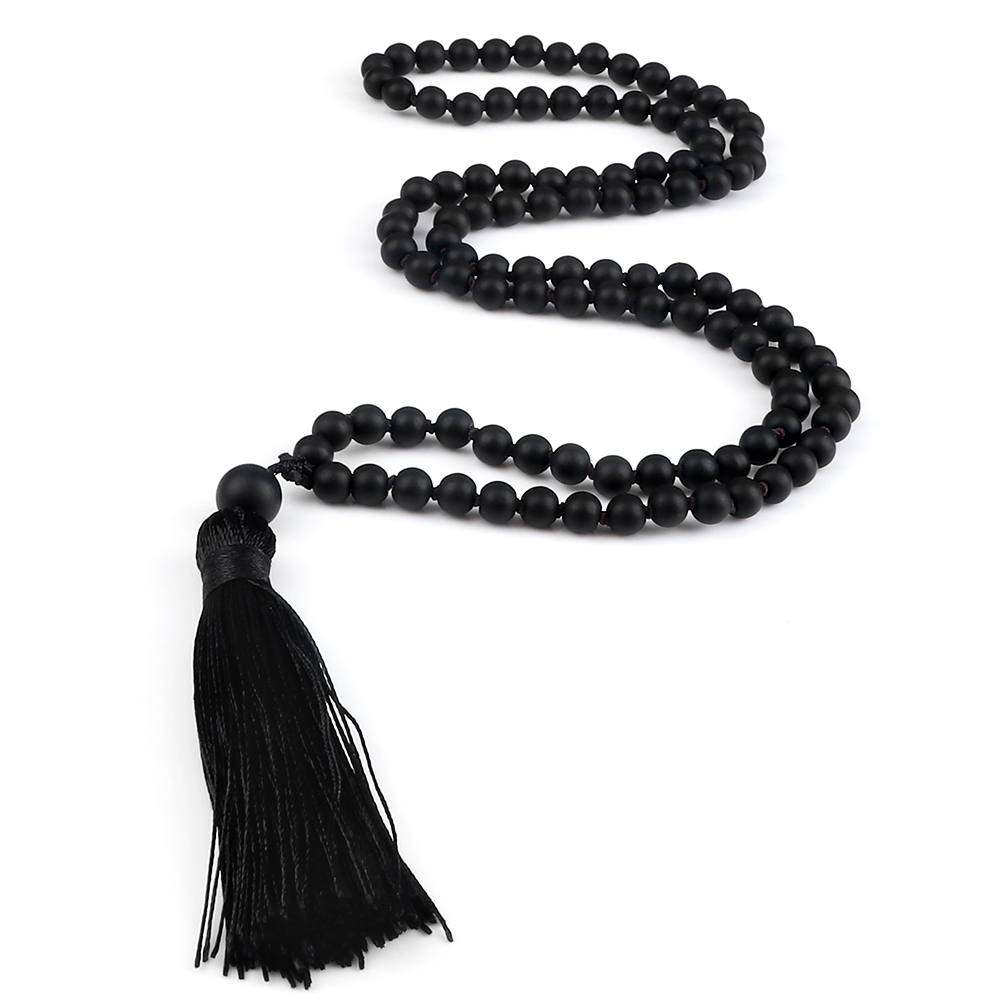 108 Beads Prayer Necklace Natural Green Stripe Onyx Stone Buddhist Buddha Meditation Bead Mala Necklace Women Men Jewelry: Antique Silver Plated