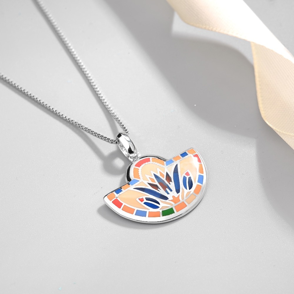 Round Colorful Glass Jewelry set for women Authentic 925 Sterling Silver charms pendant Earrings Party Enamel