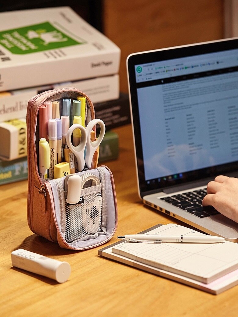 Angoo-estuche de lona para bolígrafos, bolsa de almacenamiento para bolígrafos, Color blanco, sueño juvenil, soporte para teléfono, papelería, escuela, A6171