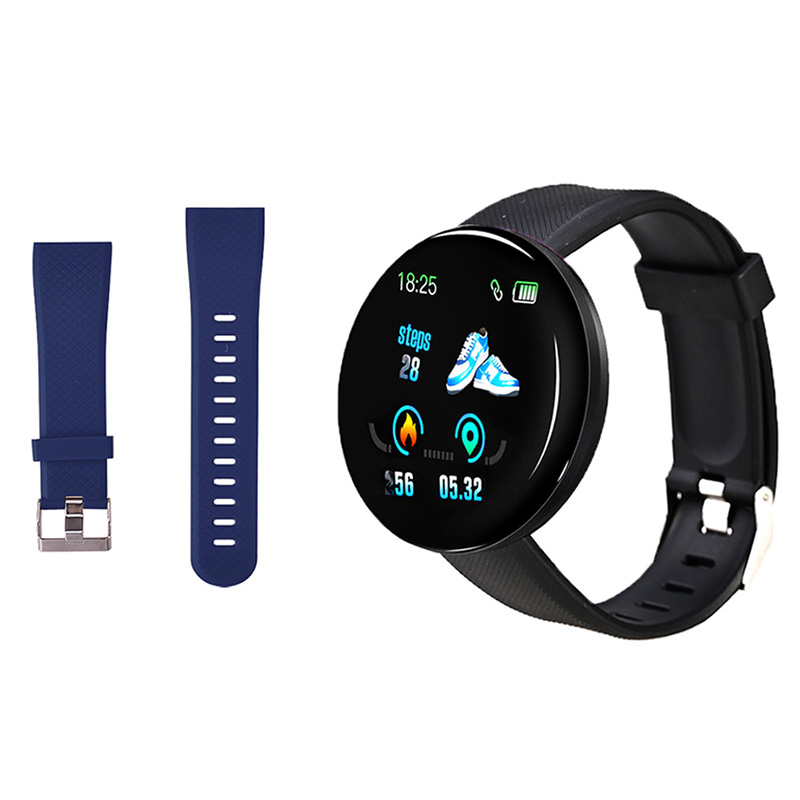 D18 montre intelligente Sport Fitness Tracker Bracelet intelligent fréquence cardiaque pression artérielle Bluetooth Smartwatch santé Bracelet étanche: with Blue strap