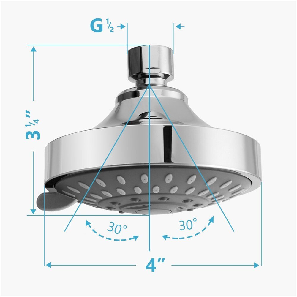 Shower Head High Pressure Bathroom 4 Inch 5-Setting Adjustable Shower Head Top Water Saving Powerfull Boosting Spray Bath #YL5