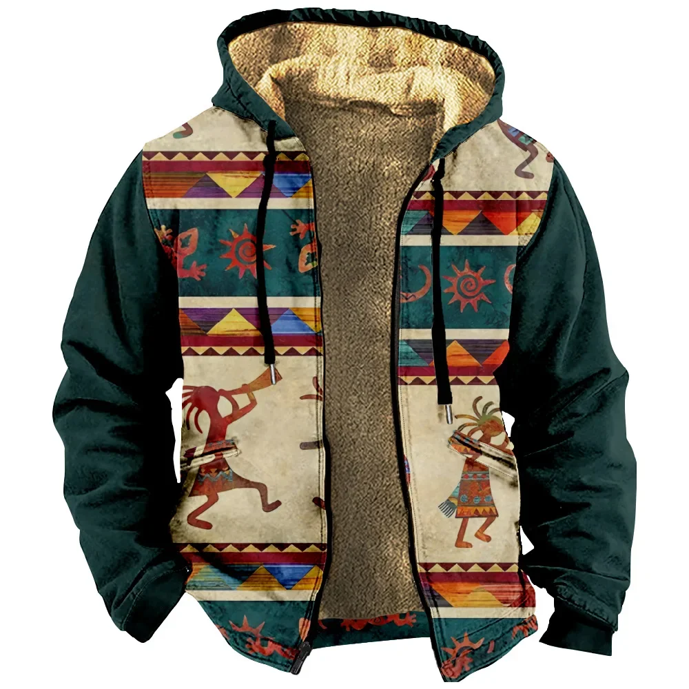 Chaqueta para hombre, cárdigans Retro nativo americano, abrigos de invierno de lana gruesos con estampado para caza al aire libre, ropa de calle para hombre: S / Beige