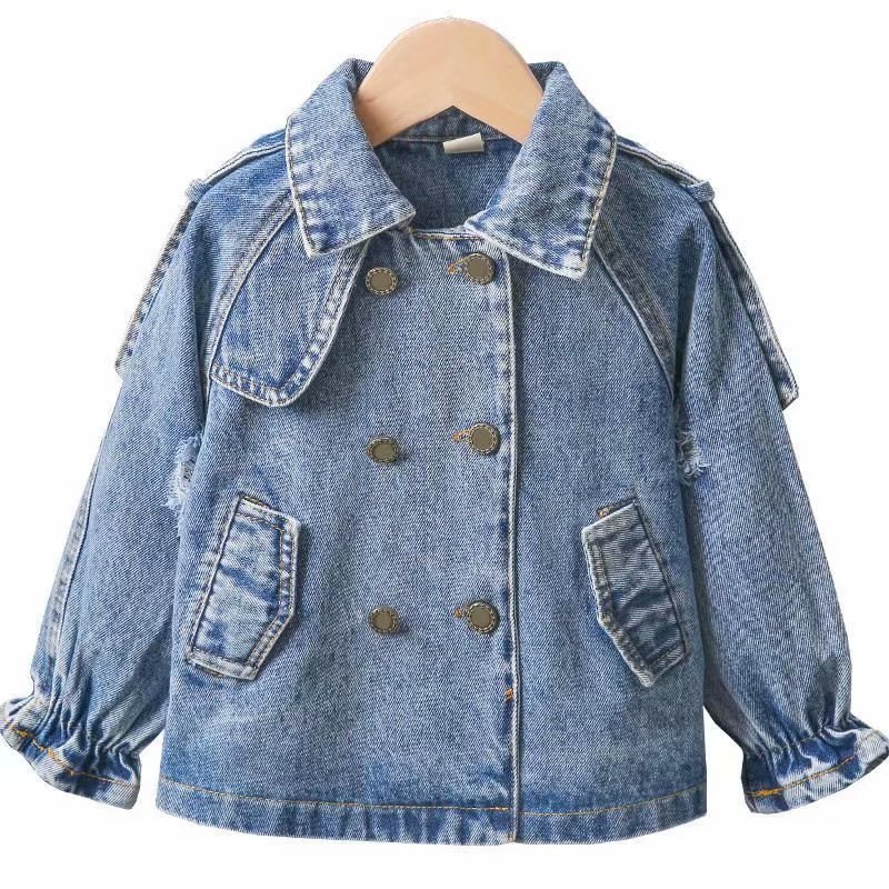 Kinderen Denim Jassen Geul Jean Double Breasted Jassen Meisjes Kinderkleding Lente Herfst Kant Jas Toevallige Bovenkleding
