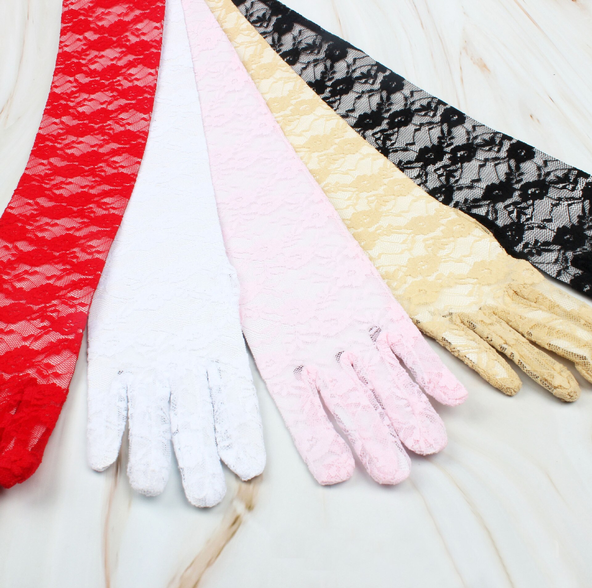 Pas cher blanc dentelle gants de mariée rouge blanc coton doigts longs gants pour mariage femmes fête accessoires demoiselle d'honneur rose gants
