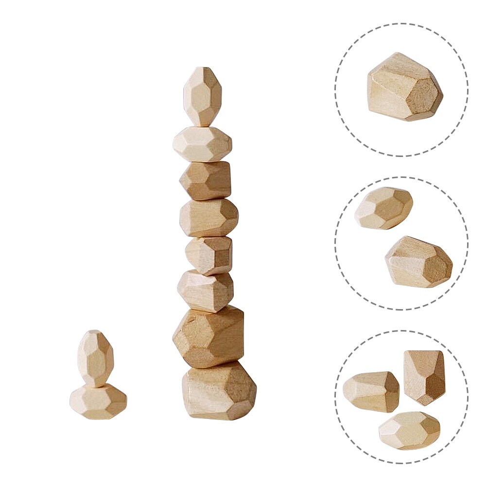 10Pcs pietra di legno che impila i giocattoli giocattoli educativi gioco dei blocchi dei bambini: Khaki