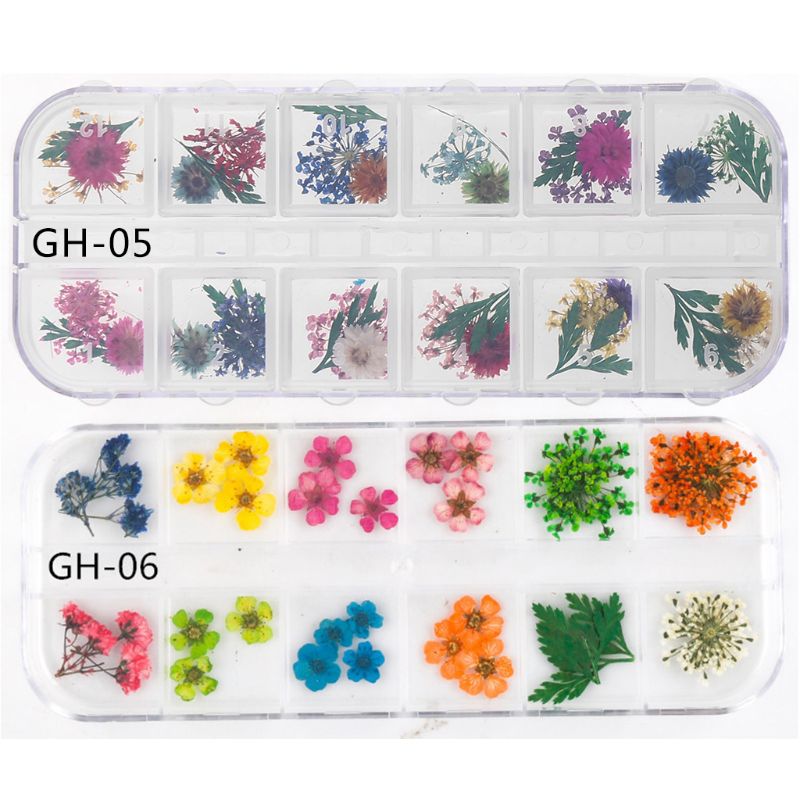 12Grid/Box Crystal Epoxy Filler Droge Bloem Gemengde Nail Stickers Decoraties Craft