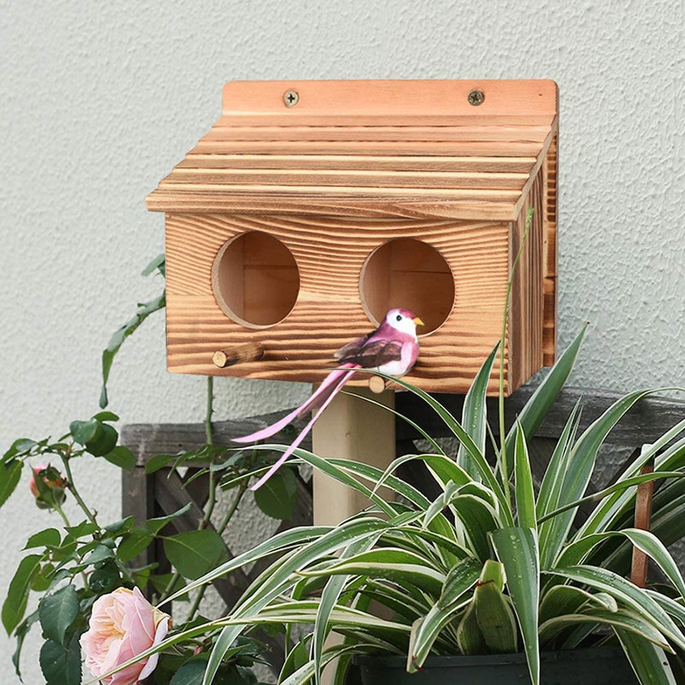 Wood Bird Breeding Box Bird House Nest Parrot Breeding Decorative Cages Pet Accessories Home Balcony Decoration