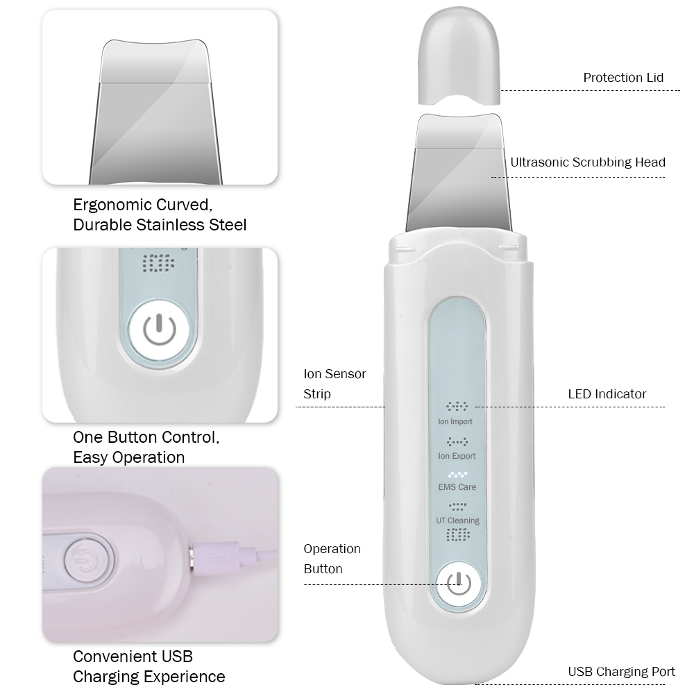 Ultrasonic Ion Skin Scrubber Deep Face Cleaning Spatula Peeling Shovel Facial Lifting Blackhead Pore Cleaner Beauty Instrument