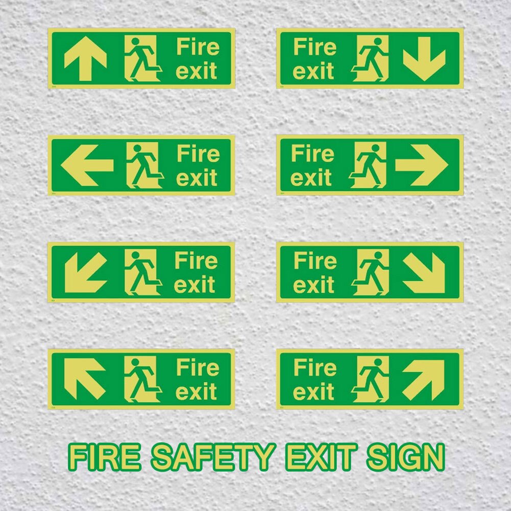 8pcs Luminous Fire Exit Signs 36*14cm Pvc Self-Adhesive Glow Absorb Light Arrows Indicate Stickers Walls Sticker For Exit Sign