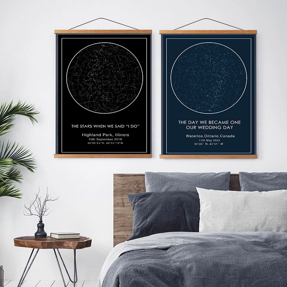 Magnetyczny wieszak na plakaty Ramka na zdjęcia Zestaw z litego drewna tekowego sosnowego do zdjęć Grafika Scratch Map Canvas Prints Kids Room Home Decor