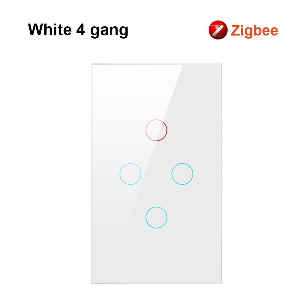 AVATTO-interruptor inteligente Tuya Zigbee con retroiluminación, encendido/apagado, cable de fuego neutro para casa inteligente, 1/2/3 entradas, funciona con Alexa y Google Home: White 4gang