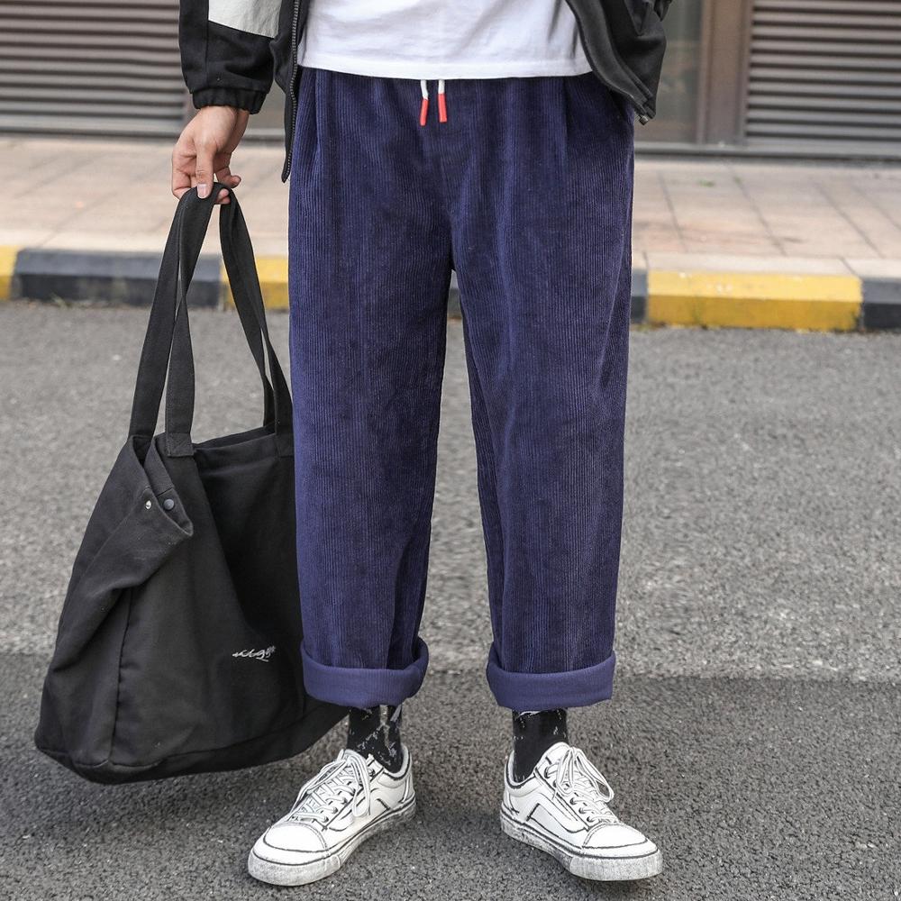 Corduroy-pantalon à jambes larges pour hommes et femmes, Streetwear Hip-hop, taille élastique, style japonais, ample, couleur Baggy, collection pantalons décontractés, collection