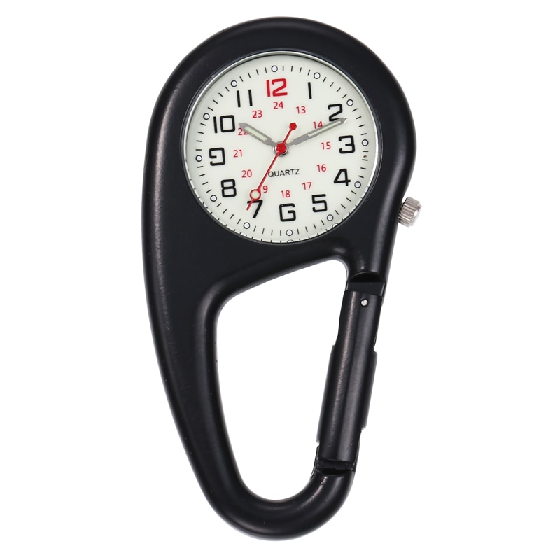 Outdoor Round Dial Arabic Numbers Quartz Analog Clip Carabiner Hook Watch pocket watch Strong luminous FOB watch