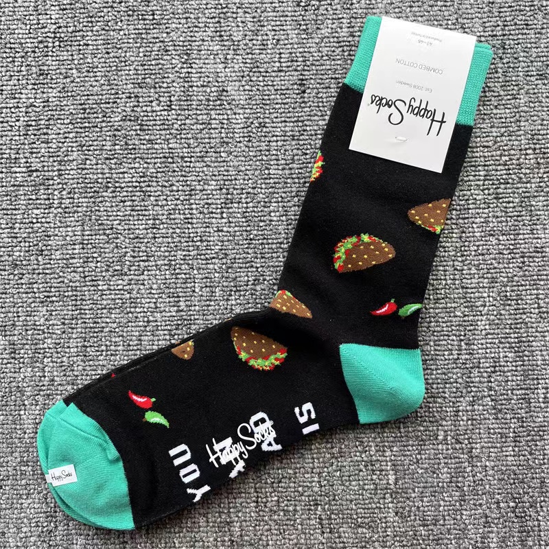 Happy Socks Men's Diamond Check Socks Four Seasons Pure Cotton Geometric Pattern Sports Socks Size 41-46