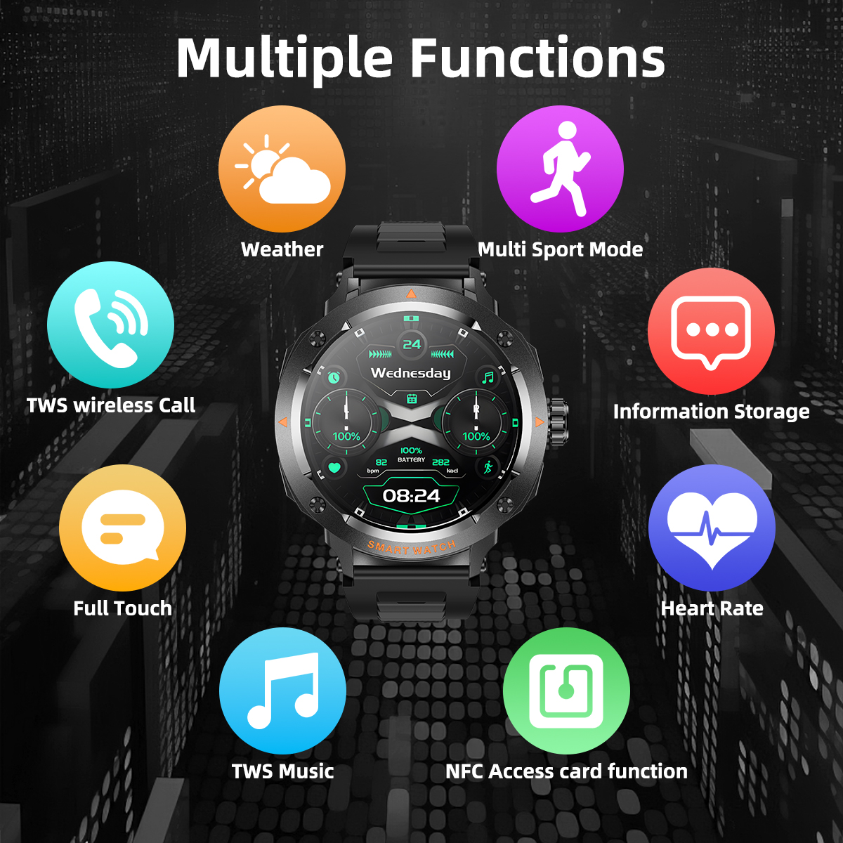 LIGE Nuovo TWS Smart Watch Auricolari incorporati Funzione scheda di accesso Frequenza cardiaca Monitoraggio della salute del sonno Cuffie Riproduzione di musica Smartwatch